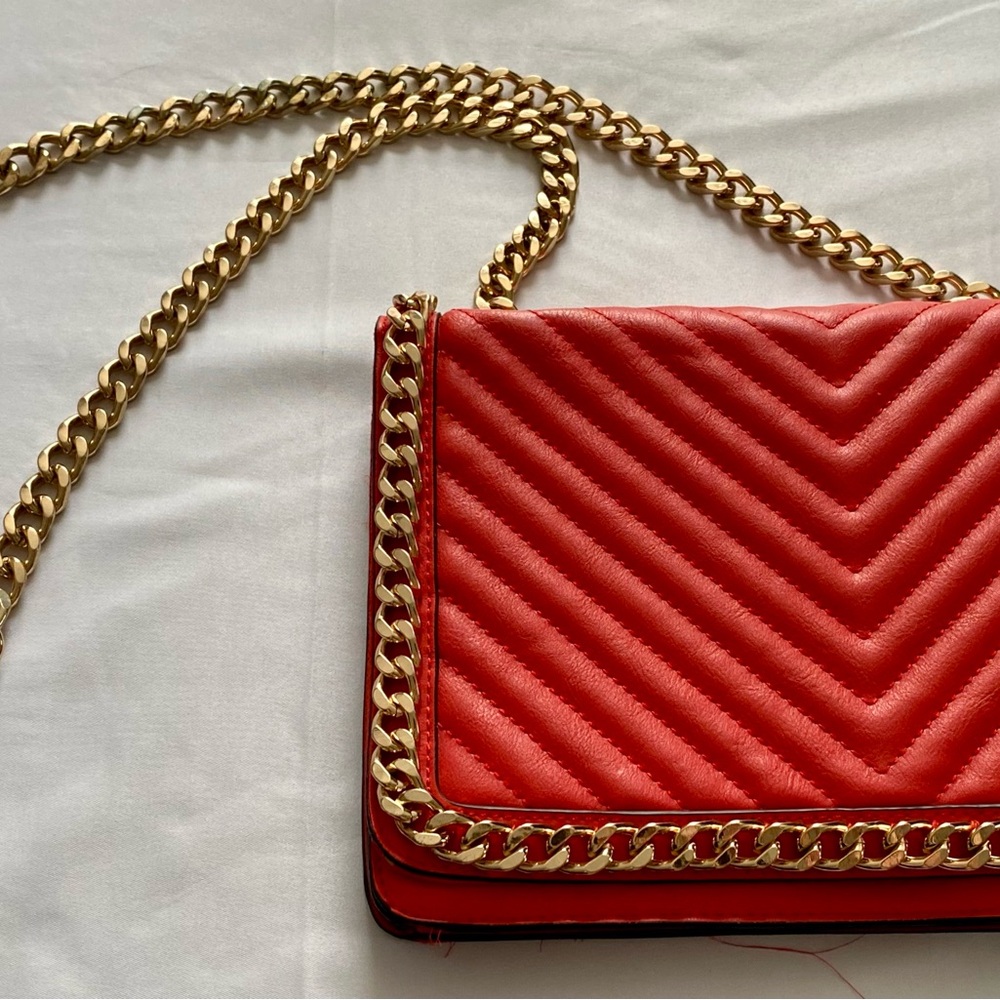 Aldo Red and Gold Quilted Crossbody Bag with Chain Detailing